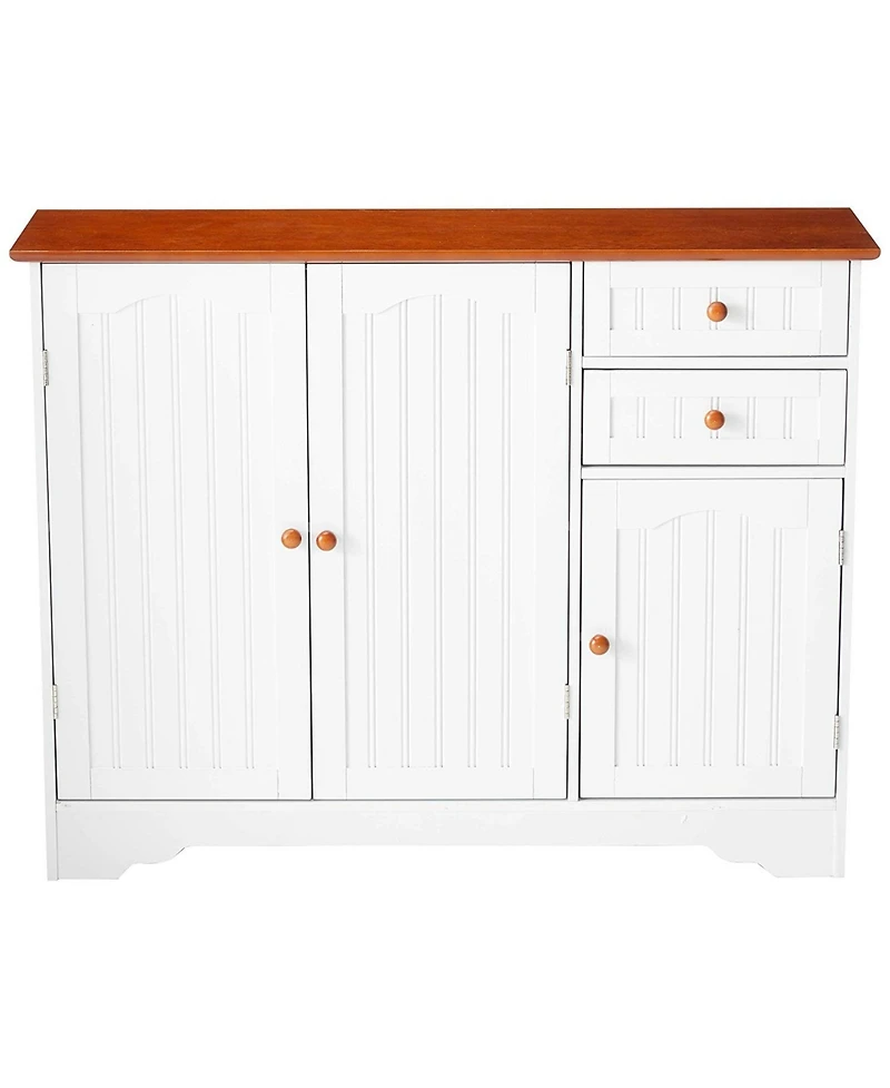 Kings Brand Furniture Kitchen Sideboard Buffet Storage Cabinet with 2 Drawers and 3 Doors for Kitchen Dining Room (White/Walnut)