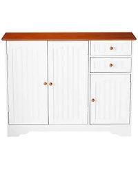 Kings Brand Furniture Kitchen Sideboard Buffet Storage Cabinet with 2 Drawers and 3 Doors for Kitchen Dining Room (White/Walnut)