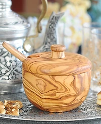 BeldiNest Olive Wood Sugar Bowl with Spoon
