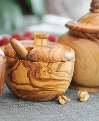 BeldiNest Olive Wood Sugar Bowl with Spoon