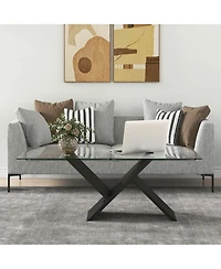 Gymax 47'' Rectangle Glass Coffee Table w/ Tempered Glass Tabletop & Geometric