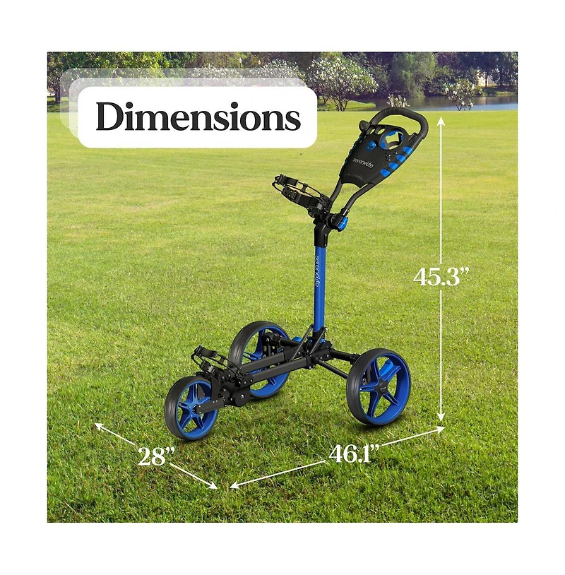 SereneLife Flat Fold 3-Wheel Golf Push Cart with Deluxe Scorecard and Umbrella Holder