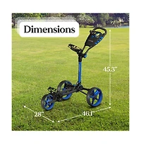 SereneLife Flat Fold 3-Wheel Golf Push Cart with Deluxe Scorecard and Umbrella Holder