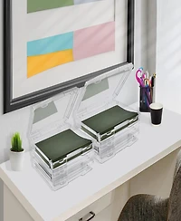 Sorbus Set of Wide Hanging File Organizer Bin Clear Plastic Stackable for Document Storage