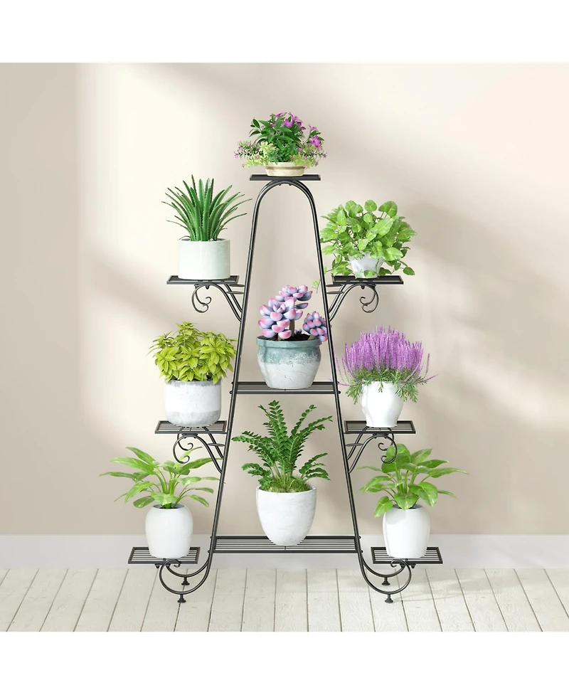 Unho 9 Tier Metal Garden Plant Stand Flower Pots Display Rack Holder for Plants Black