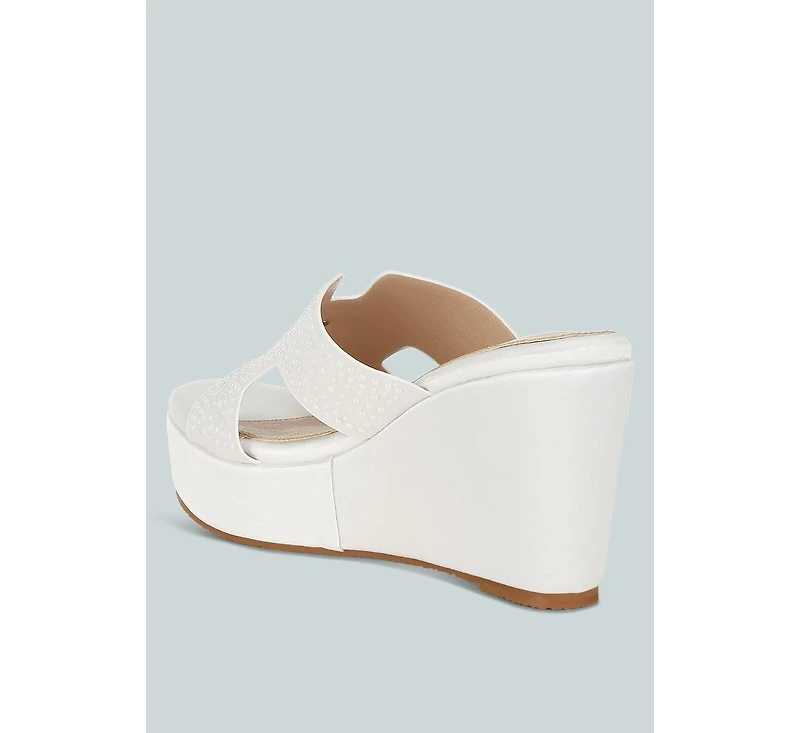 Renier Satin Pearl Detail Wedge Sandals