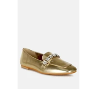 Celosia Metallic Diamante Strap Loafers