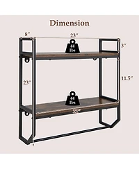 Gymax Wall Mounted Bathroom Shelf Industrial 2-Tier Storage Rack w/ Towel Bar Kitchen