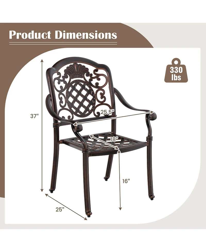 Pcs Patio Cast Aluminum Chairs Outdoor Metal Armchairs with Ergonomic Curved Seat