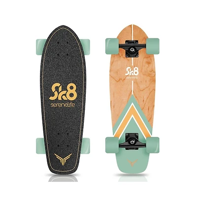 SereneLife Canadian Maple Deck Skateboard, Mini Cruiser, Designed for Kids, Teens, and Adults, Green