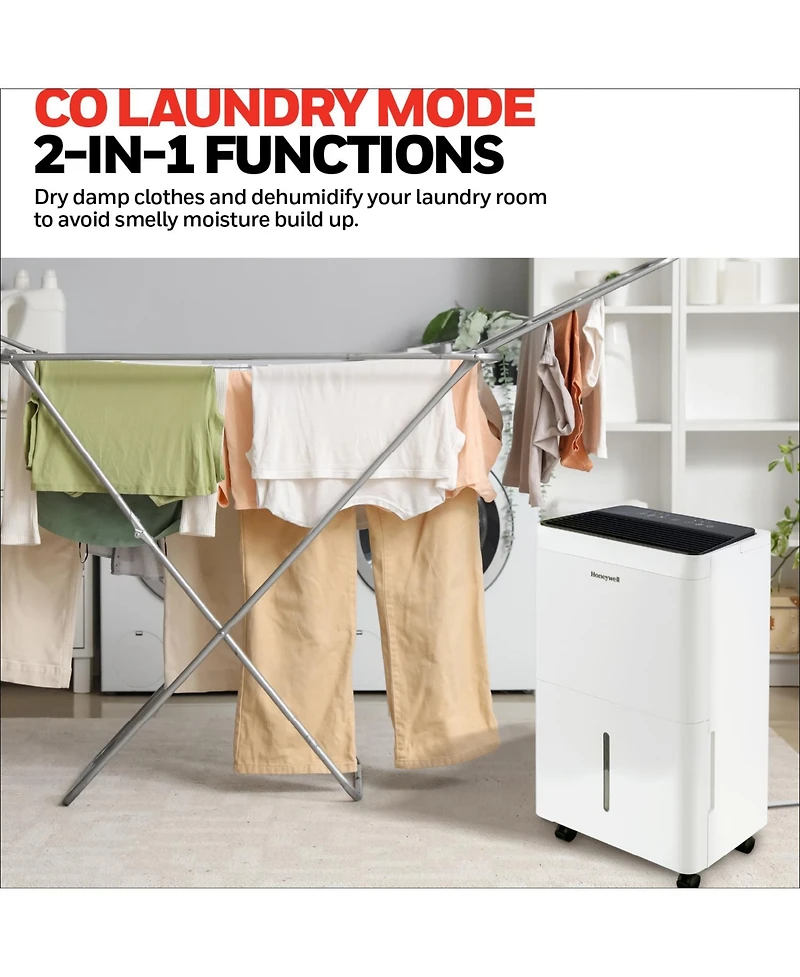 Honeywell 2024 New! 50-Pint Energy Star Dehumidifier with Pump for 4,000 Sq Ft – Laundry Mode, Auto-Comfort Mode & Thermal Overload Protection,