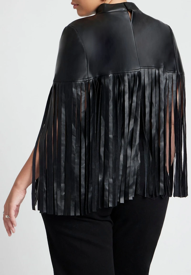 Eloquii Women's Faux Leather Fringe Cape