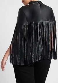 Eloquii Women's Faux Leather Fringe Cape
