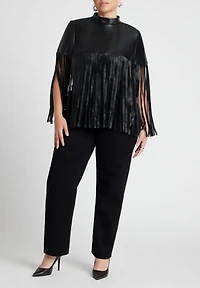 Eloquii Women's Faux Leather Fringe Cape