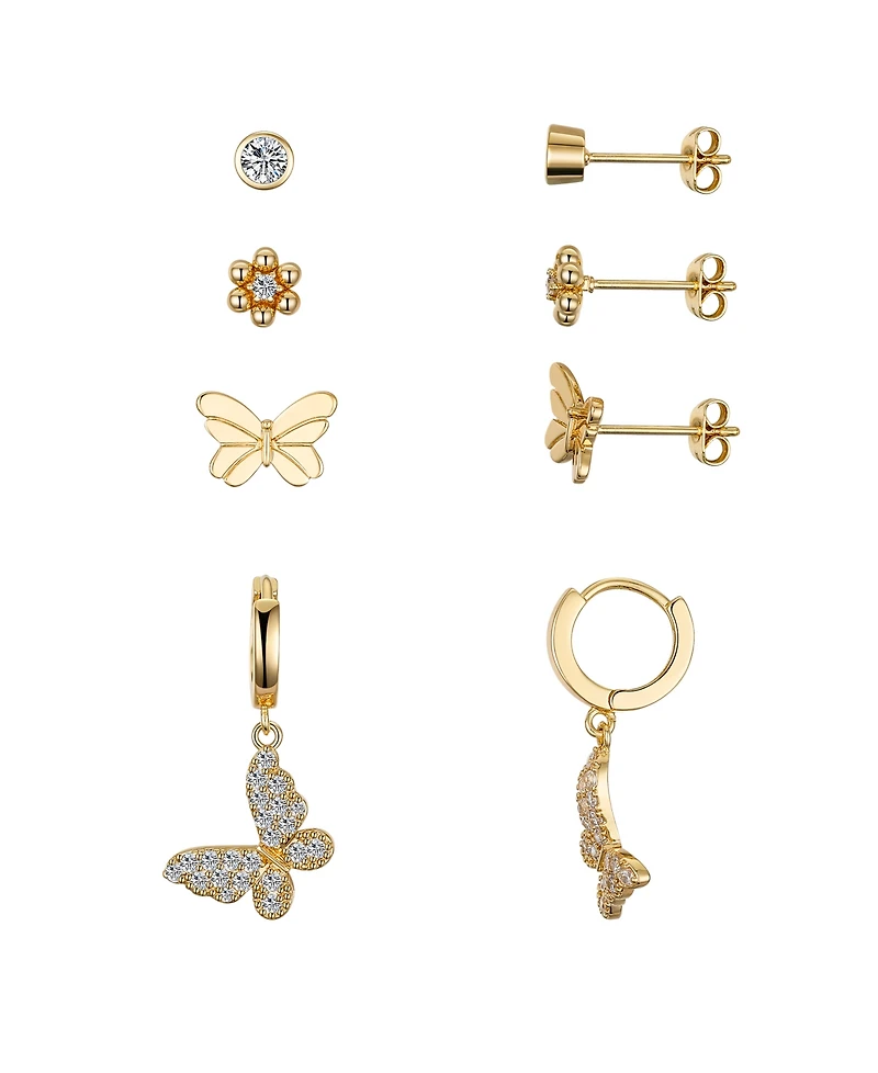 Unwritten Cubic Zirconia Flower Butterfly Hoop Stud Earring Set