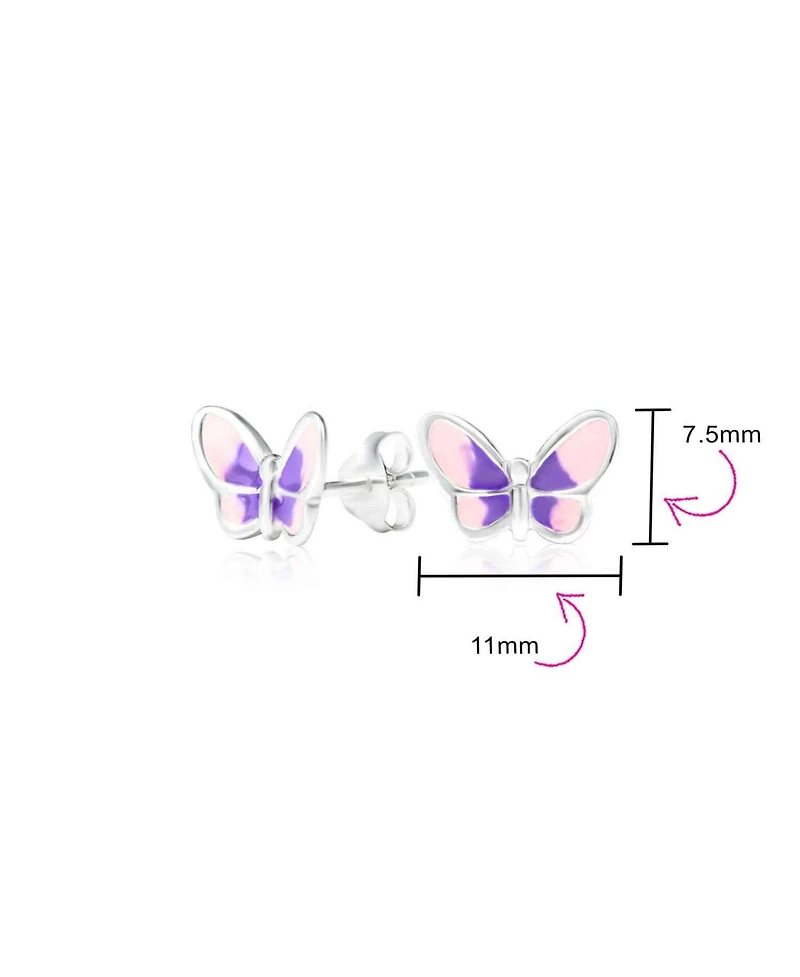 Bling Jewelry Purple Pink Summer Garden Butterfly Stud Earrings .925 Sterling Silver