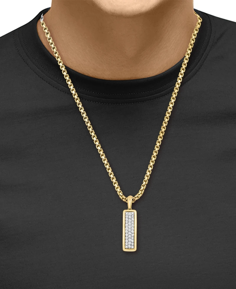 Effy Men's Zircon Cluster Elongated Dog Tag 22" Pendant Necklace (7/8 ct. t.w.) in Gold-Plated Sterling Silver