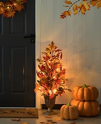 Glitzhome 36"H Fall Lighted Maple Leaves Urn Potted Porch Tree, 20 Warm Lights with Timer