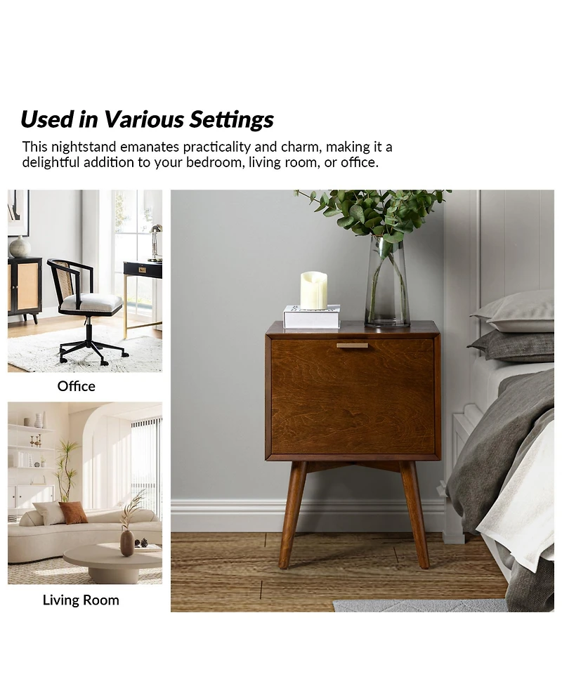 Hulala Home Mid-century ModernIsabel 2-Drawer Nightstand with Built-in Outlets