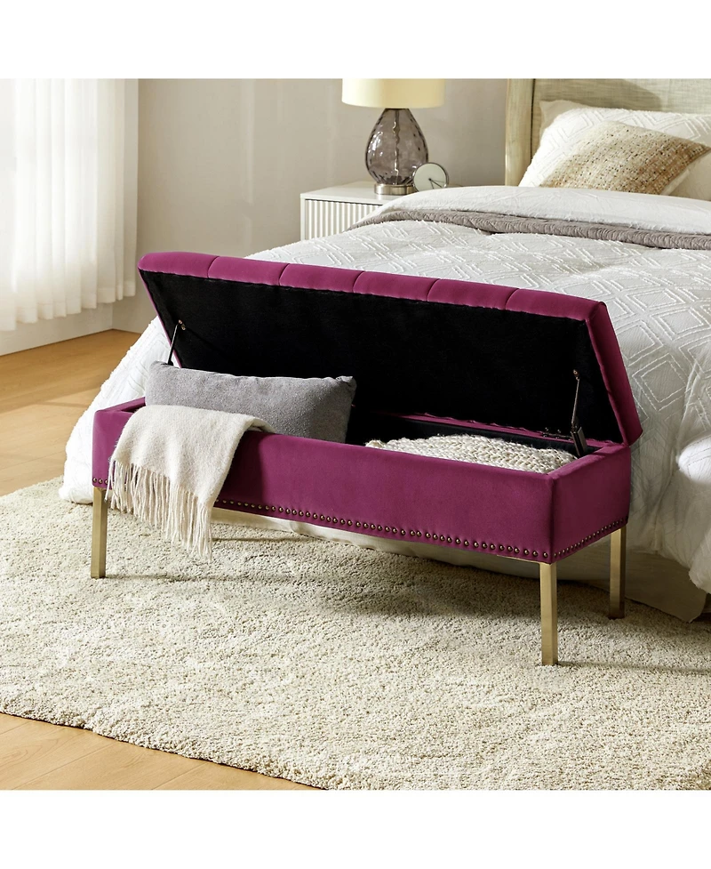 Hulala Home Upholstered Modern Flip Top Storage Bench with Metal Legs