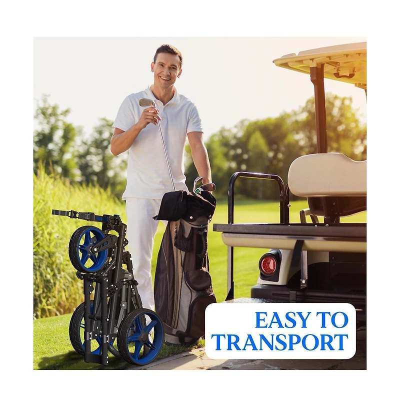 SereneLife Foldable 3-Wheel Golf Push Cart with Deluxe Scorecard Holder and Cup Holder