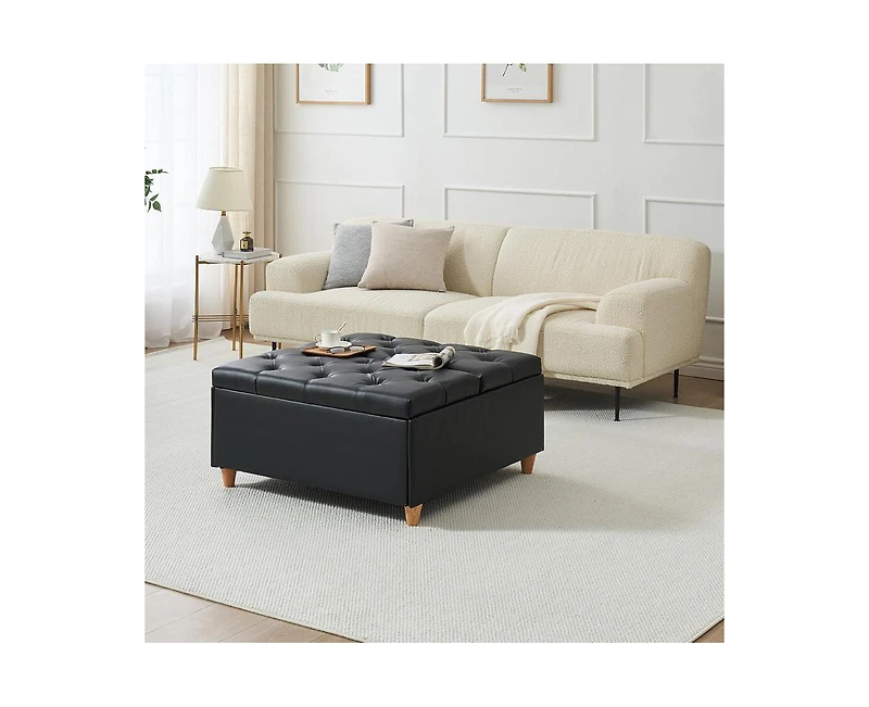 Gaomon Ottoman Coffee Table with Lift Top,Faux Leather Fabric Tufted Upholstered Ottoman with Storage, Large Square Storage Ottoman Bench for Bedroom,
