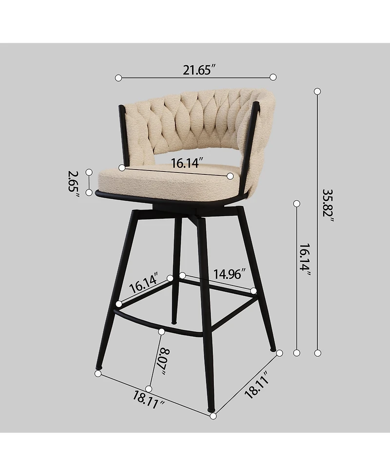 Simplie Fun Bar Chair Toweling Woven Bar Stool Set of 2,Black legs Barstools No Adjustable Kitchen Island Chairs,360 Swivel Bar Stools Upholstered Cou