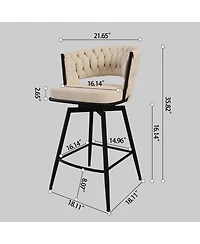Simplie Fun Bar Chair Toweling Woven Bar Stool Set of 2,Black legs Barstools No Adjustable Kitchen Island Chairs,360 Swivel Bar Stools Upholstered Cou