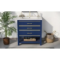 Modern 30inch Navy Blue/White Bathroom Vanity Cabinet Combo with OpenStorge, Two Drawers