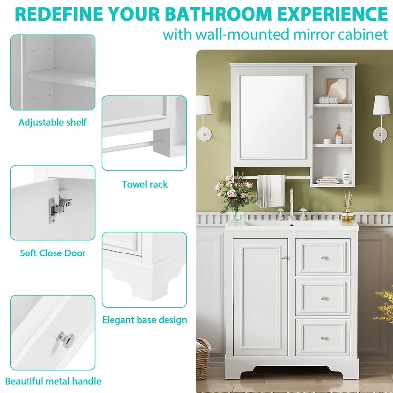 Streamdale 30" Modern Bathroom Vanity with Sink and Mirror