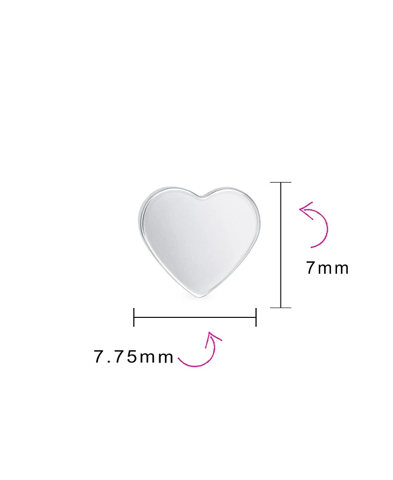 Bling Jewelry Simple Plain Initial Heart Shape Stud Earrings .925 Sterling Silver