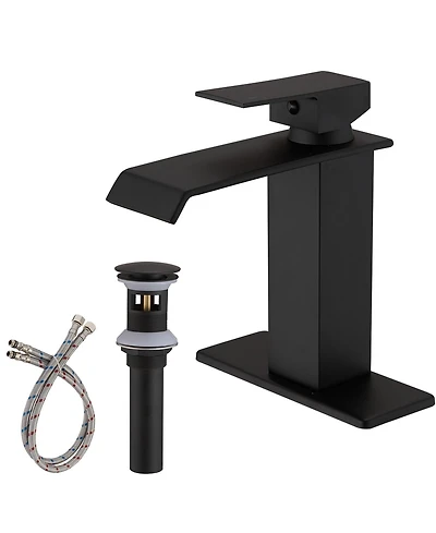 Waterfall Single Hole Single-Handle Low-Arc Bathroom Faucet With Pop-up Drain Assembly in Matte Black