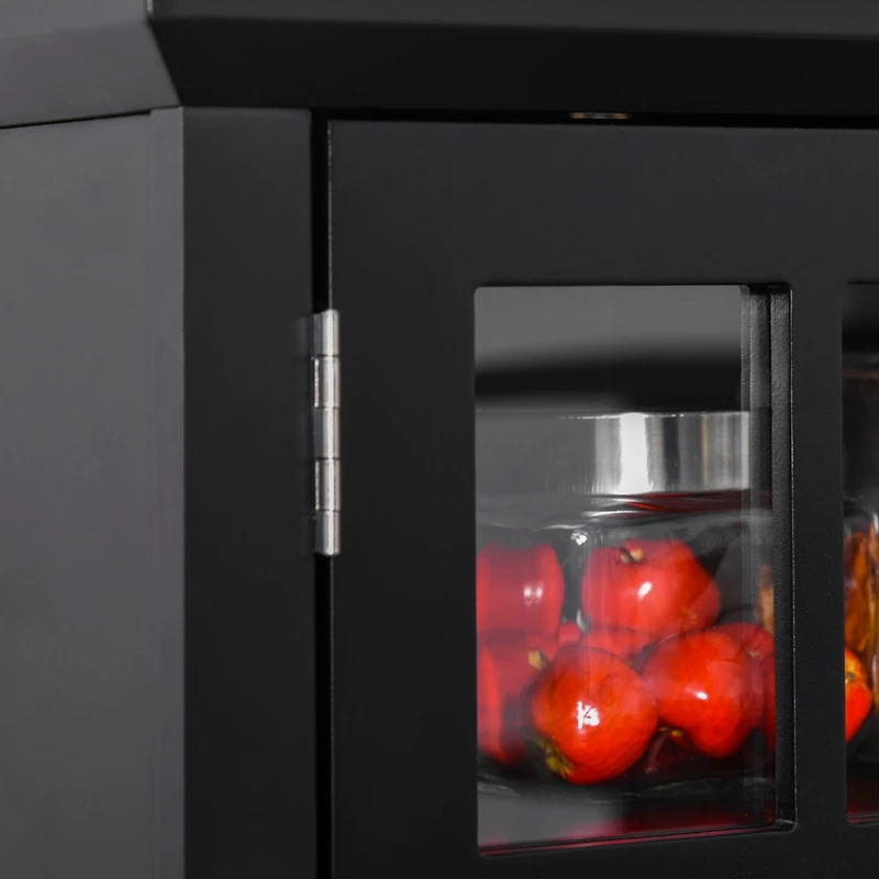 Elegant Buffet with Hutch, Kitchen Pantry Storage Cabinet with Framed Glass Door Drawer and Microwave Space, Black