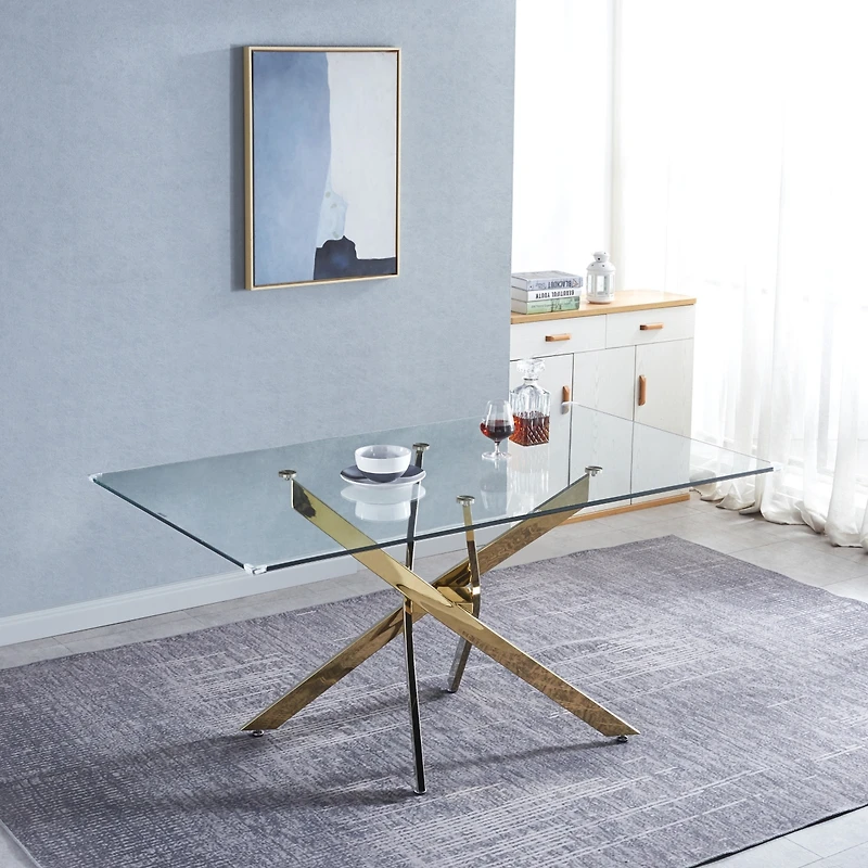 Streamdale Furniture Rectangular Tempered Glass Dining Table, Modern Dining Room Interior Design, For 6 People