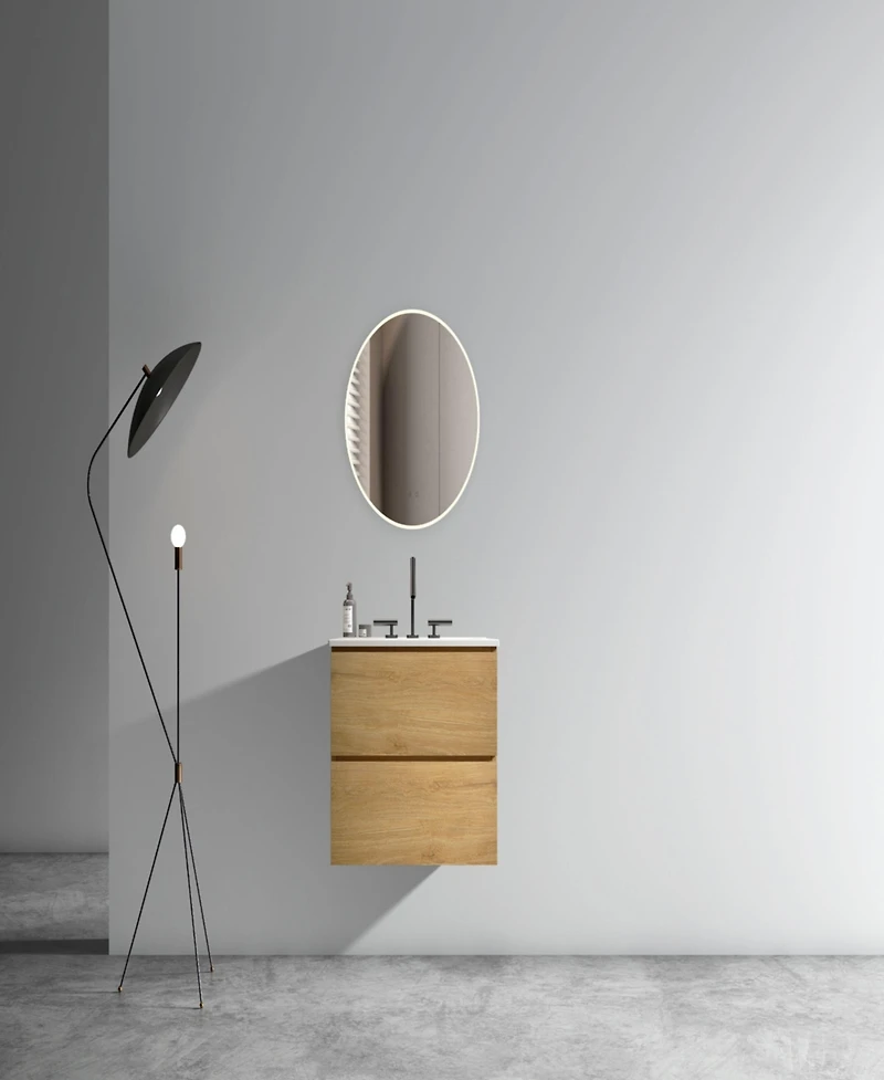 Streamdale 24" Oak Bathroom Vanity Wall Mount, Ceramic Sink, Storage