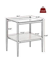 Streamdale Furniture Set of 2 Rectangle End Table, Tempered Glass Tabletop with Mdf layer, Modern Table for Living Room