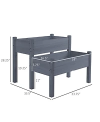 34"x34"x28" Raised Garden Bed, 2-Tier Elevated Wood Planter Box for Backyard, Patio to Grow Vegetables, Herbs, and Flowers, Gray