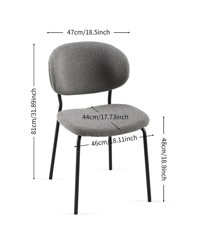 Streamdale Furniture Grey Boucle Fabric Dining Chairs Set of 2,Dining Chairs with Metal Legs for Dining Room, Kitchen, Living Room