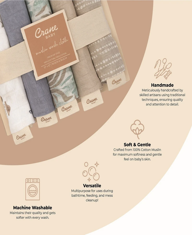 Crane Baby Infants Cove Sea Life Wash Cloths, 5-Piece Set
