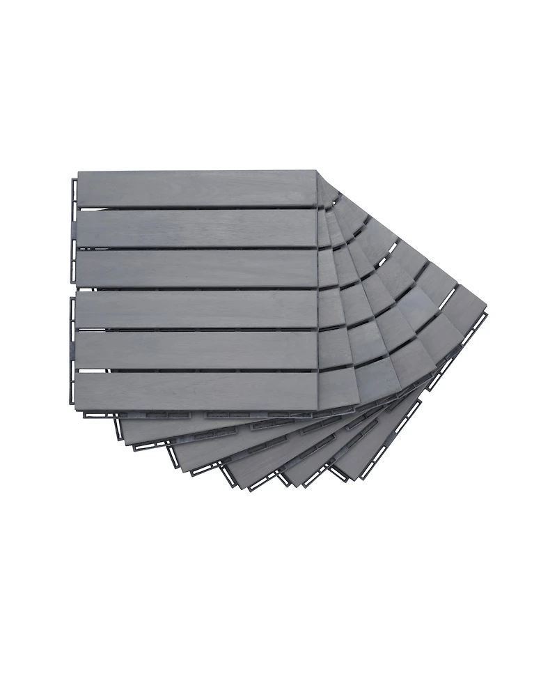 30 Pcs Interlocking Deck Tiles Striped Pattern, 12" x 12" Square Light Gray Acacia Hardwood Outdoor Flooring for Patio, Bancony, Pool Side,.