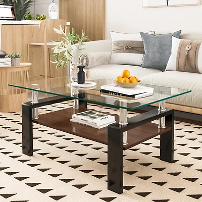 Streamdale Furniture Rectangle Coffee Table, Tempered Glass Tabletop with Mdf Layer, Modern Table for Living Room, Transparent Glass