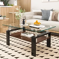 Streamdale Furniture Rectangle Coffee Table, Tempered Glass Tabletop with Mdf Layer, Modern Table for Living Room, Transparent Glass