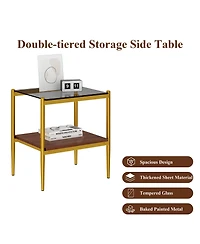 Streamdale Furniture Set of 2 Rectangle End Table, Tempered Glass Tabletop with Mdf layer, Modern Table for Living Room, Gray Glass