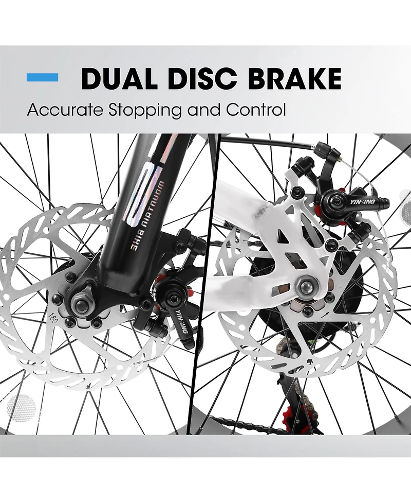 Streamdale Furniture 20 inch Fat Tire Bike Adult/Teen Full Shimano 7 Speed Mountain Bike, Dual Disc Brakes, High Carbon Steel Frame, Front Suspension,