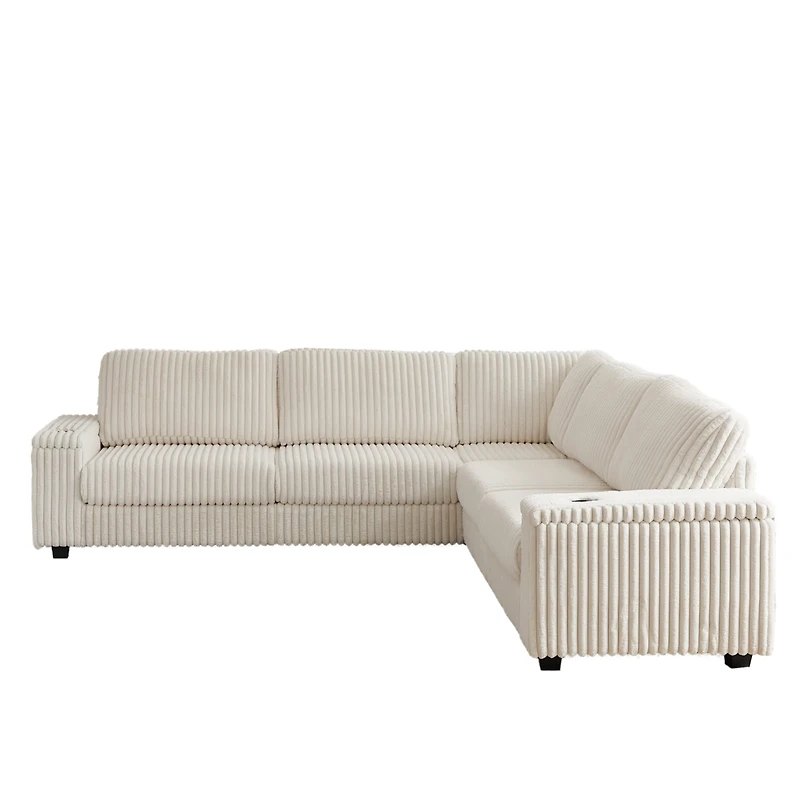 Streamdale Oversized Corduroy Corner Sofa with Storage and Amenities