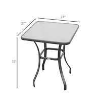 27" Square Bistro Table Garden Dining Table Outdoor Tempered Glass Table