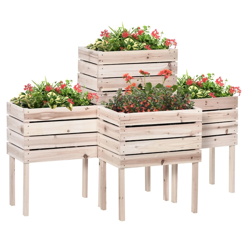 4PCS Raised Garden Bed, Wooden Elevated Planter Box Kit with Bed Liner, Diy Shape, for Flowers Vegetables