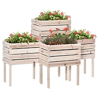 4PCS Raised Garden Bed, Wooden Elevated Planter Box Kit with Bed Liner, Diy Shape, for Flowers Vegetables