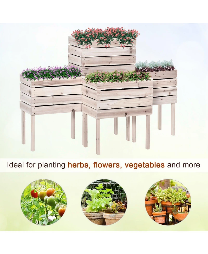4PCS Raised Garden Bed, Wooden Elevated Planter Box Kit with Bed Liner, Diy Shape, for Flowers Vegetables