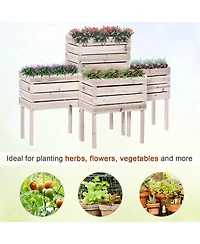 4PCS Raised Garden Bed, Wooden Elevated Planter Box Kit with Bed Liner, Diy Shape, for Flowers Vegetables